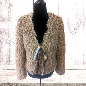 Max Studio NWOT Champagne Furry, Casual Evening Jacket with Ribbon tie, Size (S)